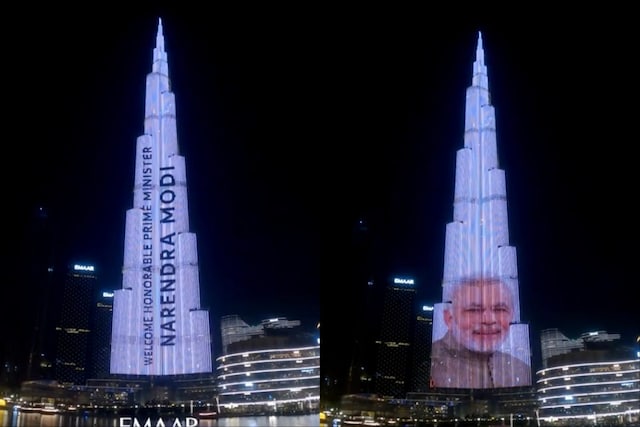The Burj Khalifa welcomes PM Narendra Modi ahead of his visit to the United Arab Emirates (UAE). (Image: @drsheikhBJP/Twitter)