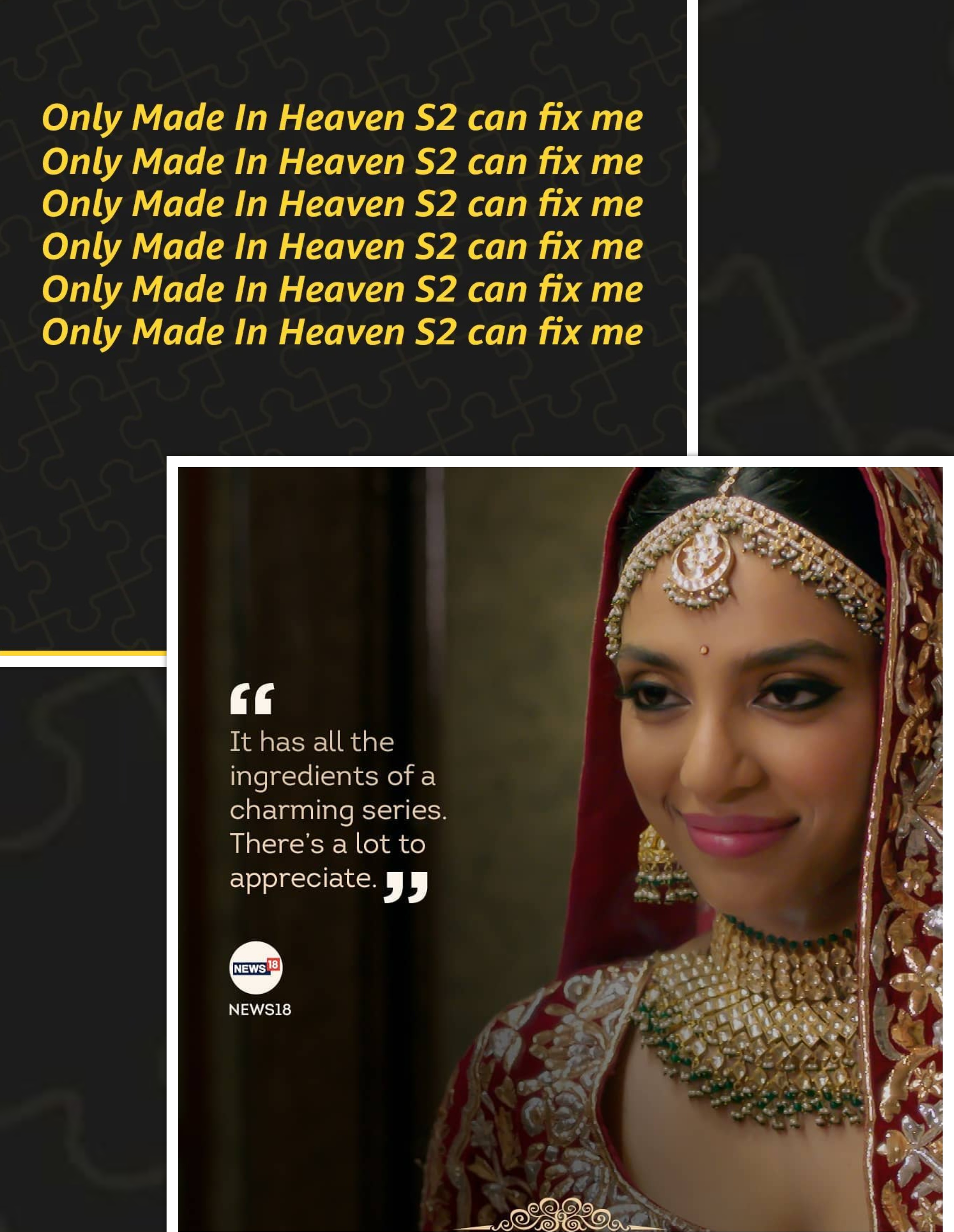 The March 2019 release, Made in Heaven, which is about the lives of two wedding planners - Tara and Karan, is finally returning in 2023 with its next season. Prime Video is hyping the already impatient audience with post saying, Only Made in Heaven S2 can fix me. (Image: Instagram) OTT
