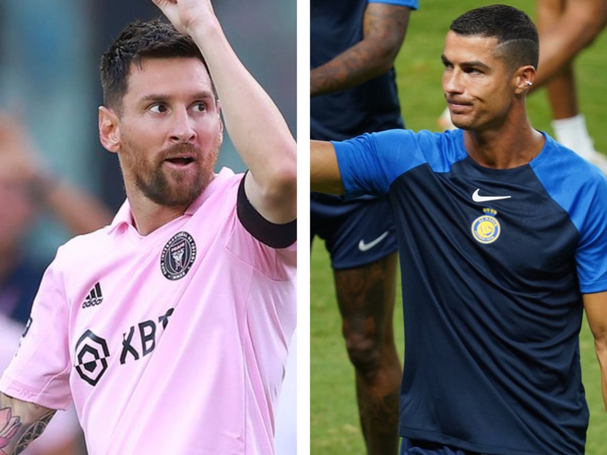 Soccer legends Cristiano Ronaldo and Lionel Messi mimic another