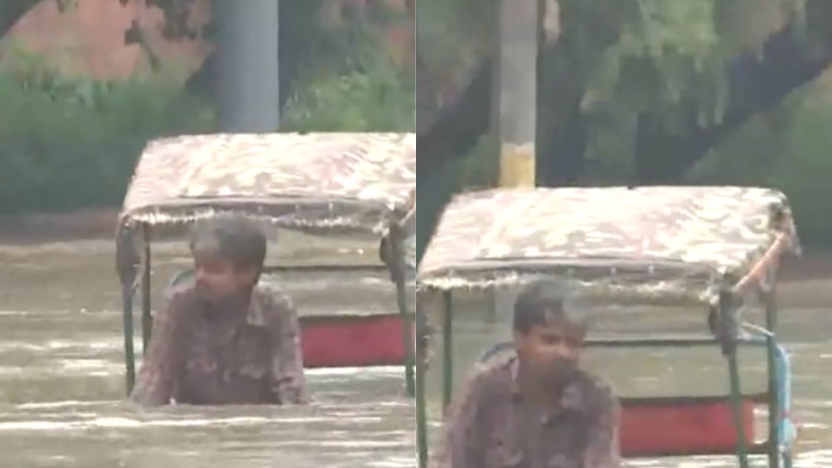 Delhi Rickshaw Puller Smiling While Pedalling in Chest-deep Water Shows Sad State of Our Capital - Vimarsana News