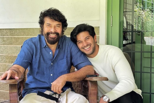 Mammootty pose with his son Dulquer Salmaan 