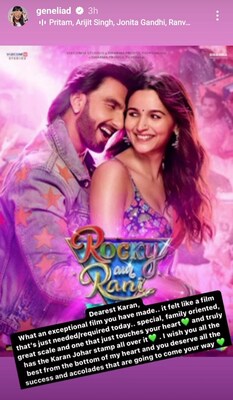 Rocky Aur Rani Kii Prem Kahaani LIVE Updates: Genelia Deshmukh Calls It An 'Exceptional Film' Rocky Aur Rani Kii Prem Kahaani LIVE Updates: Genelia Deshmukh Calls It An 'Exceptional Film'
