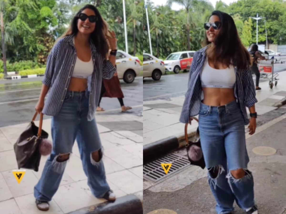 Sexy! Hina Khan Raises Heat In Sports Bra, Leaves Shirt Unbuttoned