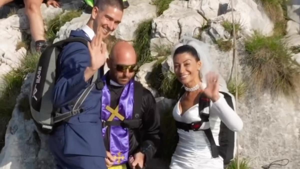 Kisses Are Old School, This Couple Seals Wedding With Skydiving