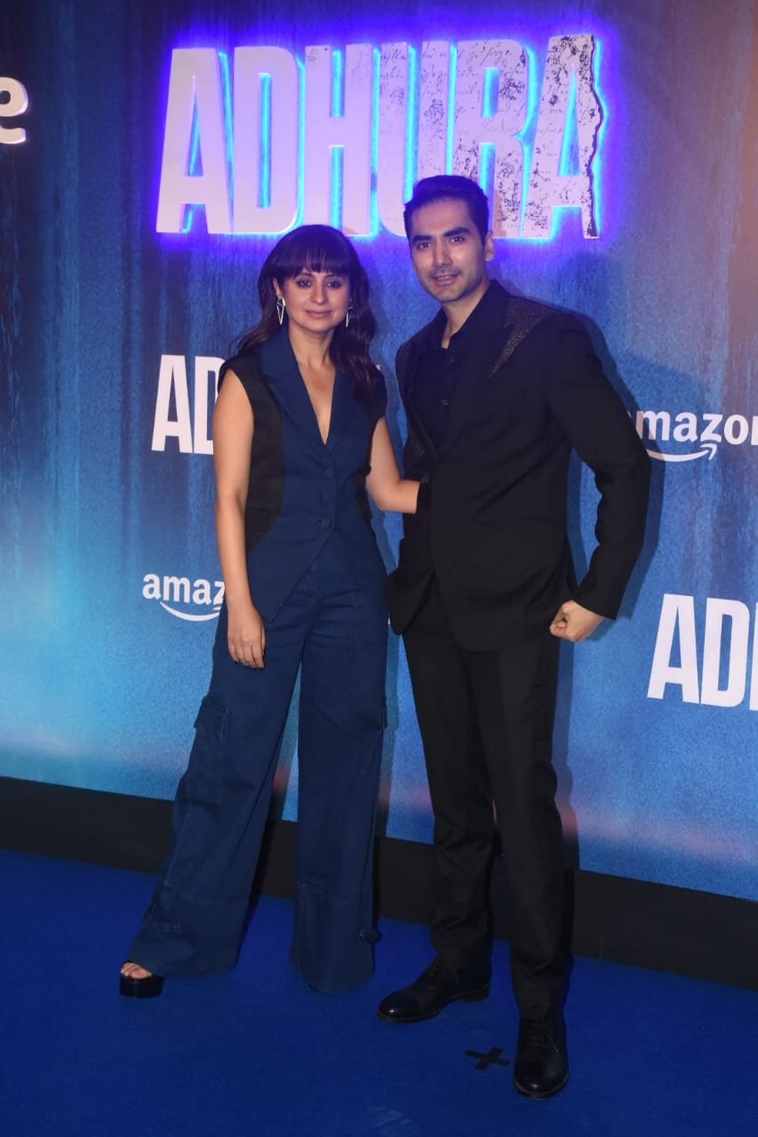 Rasika Dugal and Ishwak Singh pose together at the screening of Adhura.