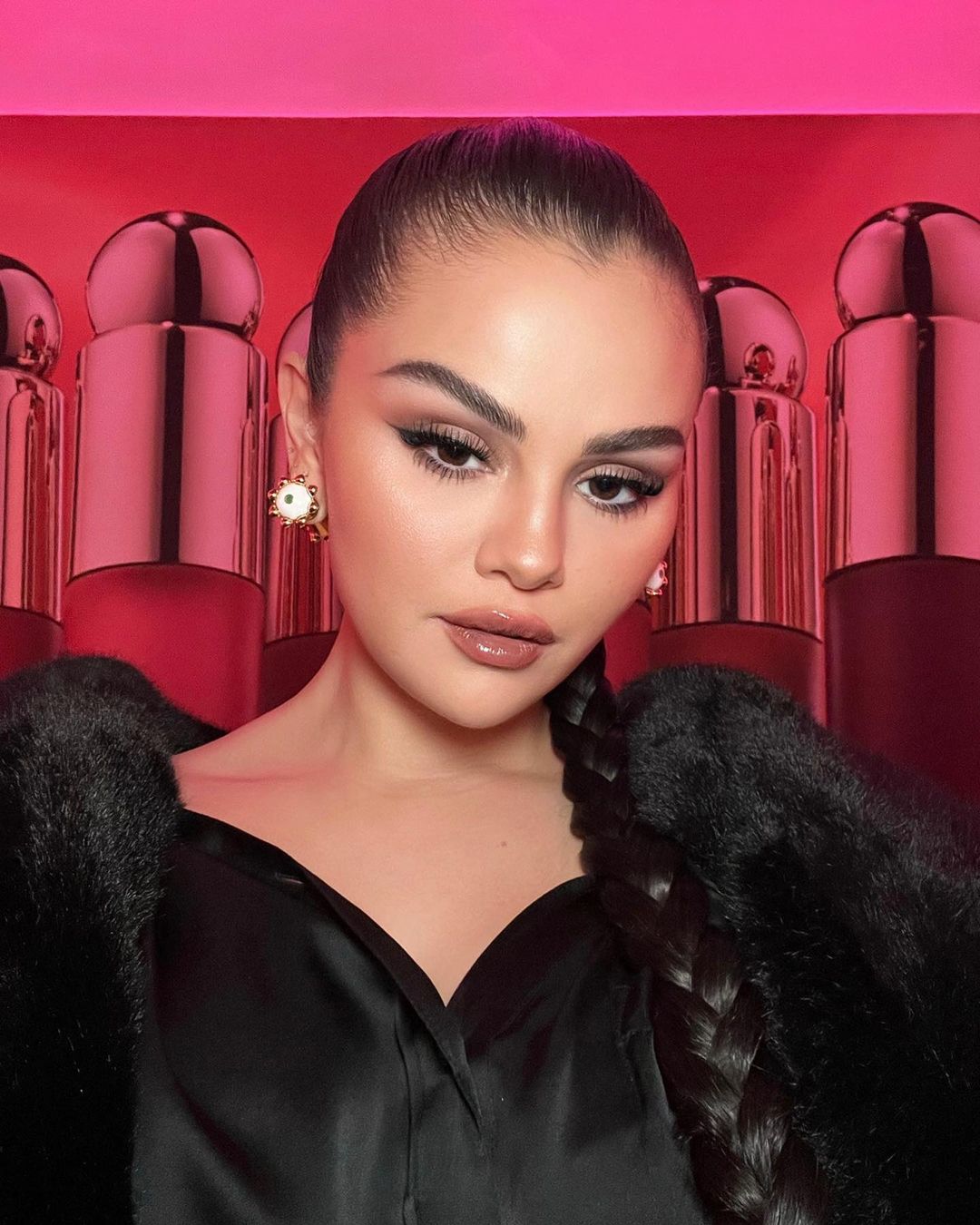 Another captivating look— the one in an all-black ensemble. Complementing her ensemble, Selena accessorised with elegant white stud earrings, adding a subtle touch of contrast that perfectly matched her monochromatic outfit. (Image: Instagram) Another captivating look— the one in an all-black ensemble. Complementing her ensemble, Selena accessorised with elegant white stud earrings, adding a subtle touch of contrast that perfectly matched her monochromatic outfit. (Image: Instagram)