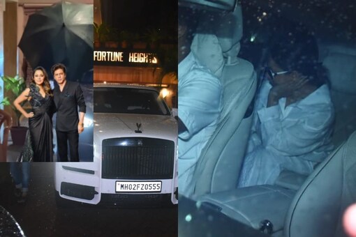 Shah Rukh Khan and Gauri Khan get clicked at Pooja Dadlani's house.