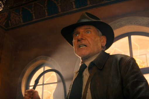 This image released by Lucasfilm shows Harrison Ford in a scene from Indiana Jones and the Dial of Destiny. (Lucasfilm Ltd. via AP)