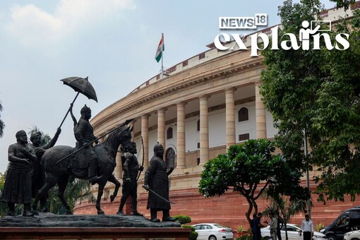 Statue of Maharana Pratap at the Parliament House complex on the first day of the Monsoon session, in New Delhi. (PTI Photo/Vijay Verma)