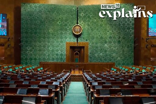 Inside view of the newly-constructed Lok Sabha that will be inaugurated by Prime Minister Narendra Modi on May 28, at Parliament house in New Delhi. (PTI Photo)