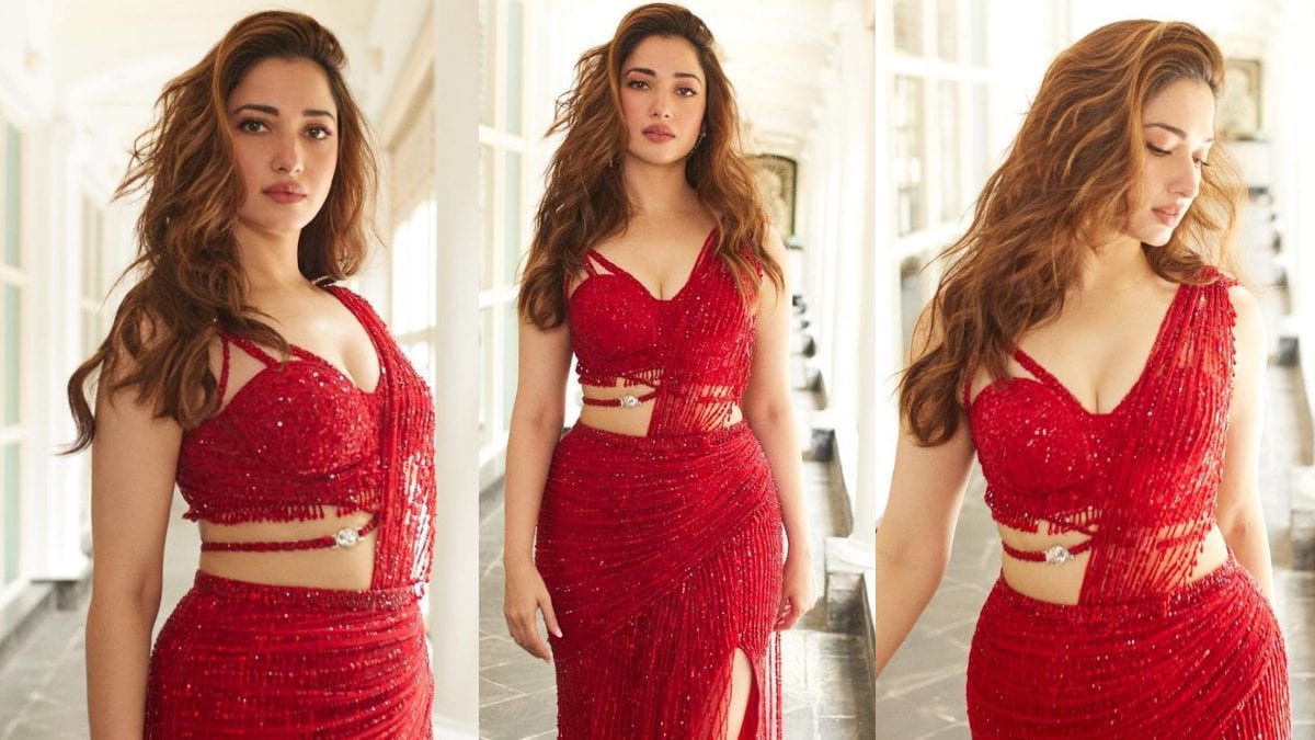 Tamannaah Bhatia Dons a Stunning High-Slit Falguni Shane Peacock Saree, Exuding Striking Flair