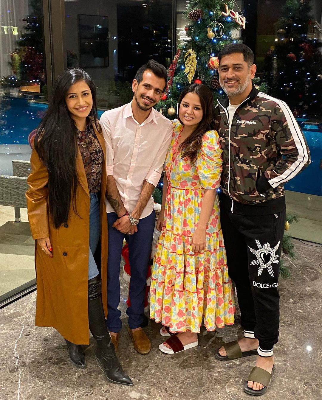 Yuzvendra Chahal and Dhanashree with MS Dhoni and his wife Sakshi Dhoni. Yuzvendra is currently India’s go-to spinner in white-ball cricket. He has played 72 ODI games so far, picking up 121 wickets at an average of 27.13. In T20I cricket, Chahal has donned the Team India jersey in 75 matches and has got 91 wickets in total. (Image: Instagram)
