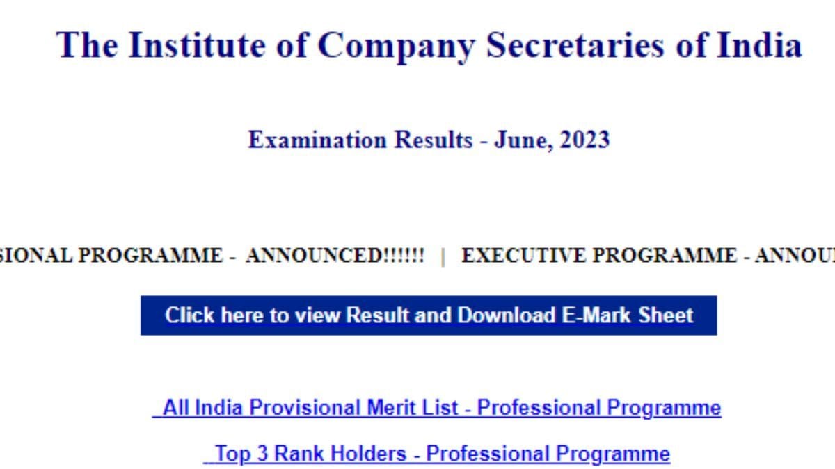 ICSI CS Result 2023 LIVE: CS Executive, Professional Results Declared ...