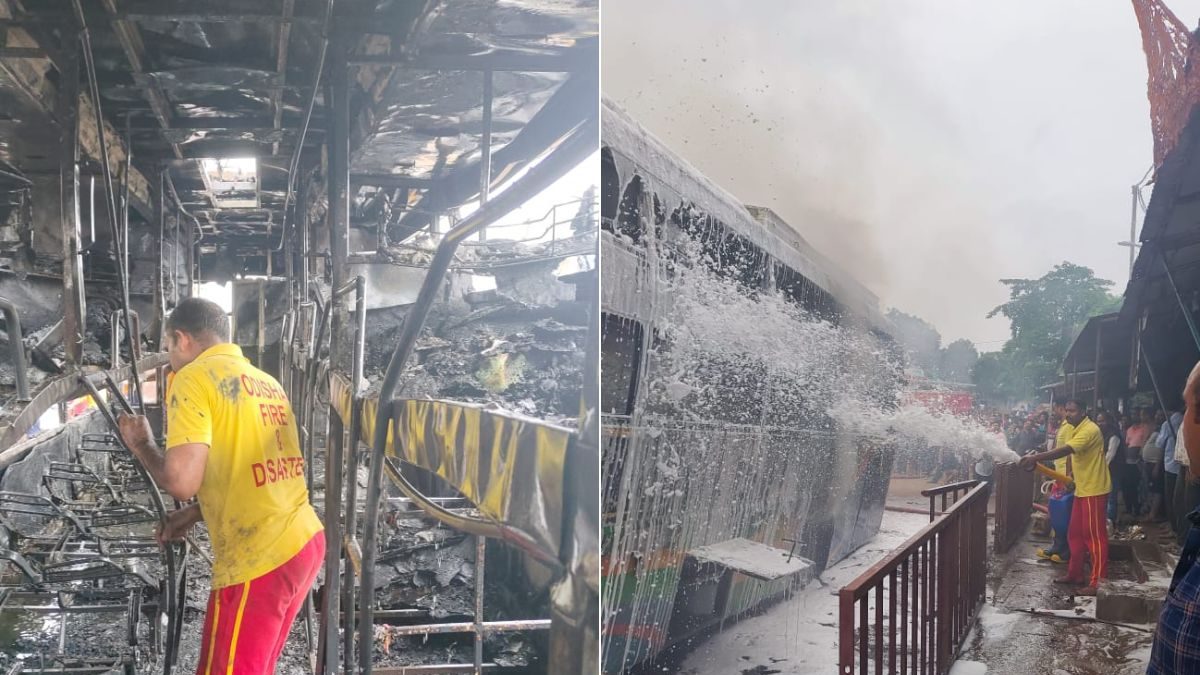Odisha: Passengers Escape Unhurt As Moving Bus Catches Fire Due to Tyre ...