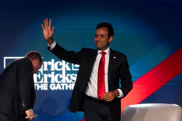 Republican presidential candidate Vivek Ramaswamy waves to the crowd during campaign trail ahead of the US Presidential elections next year. (Reuters File Photo)
