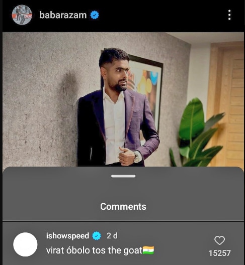 IShowSpeed's GOAT Comment For Virat Kohli On Babar Azam's IG Post Goes  Viral