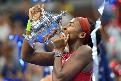 Coco Gauff celebrating her US Open title win. (Credit: AFP)