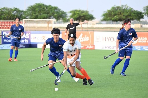 India playing against Japan in the Asian Hockey 5s World Cup qualifiers. (Credit: Twitter)