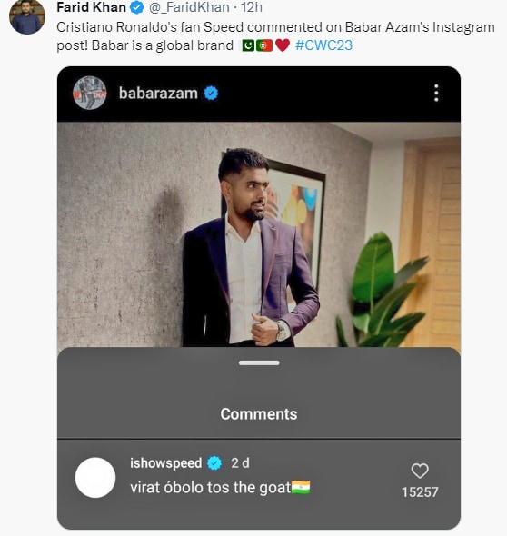 IShowSpeed's GOAT Comment For Virat Kohli On Babar Azam's IG Post Goes  Viral