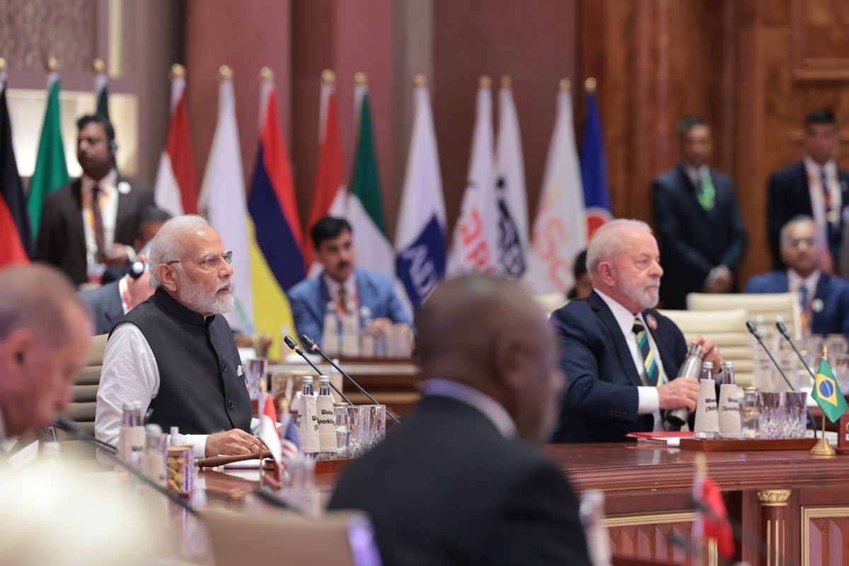 PM Modi at the second session of the G20 summit on Saturday. (Narendra Modi/X)