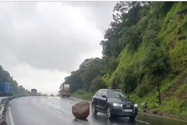 WATCH | Massive Stone Falls Down on Mumbai-Ahmedabad Highway Amid Heavy ...