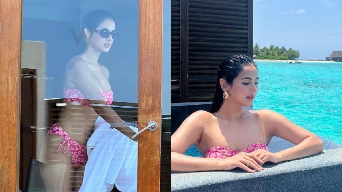 Sexy! Sonal Chauhan Oozes Hotness In Pink Printed Bikini As She Enjoys Vacation In Maldives; Photos