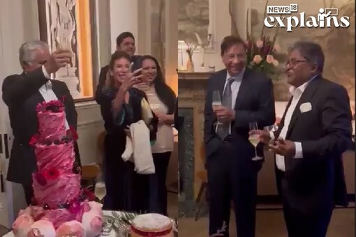 Fallen IPL poster boy Lalit Modi raising a toast during wedding celebrations of Harish Salve and Trina in London. (Twitter)