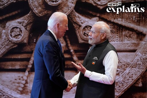 Prime Minister Narendra Modi welcomes US President Joe Biden for the first session of the G20 Summit in New Delhi. (PTI)