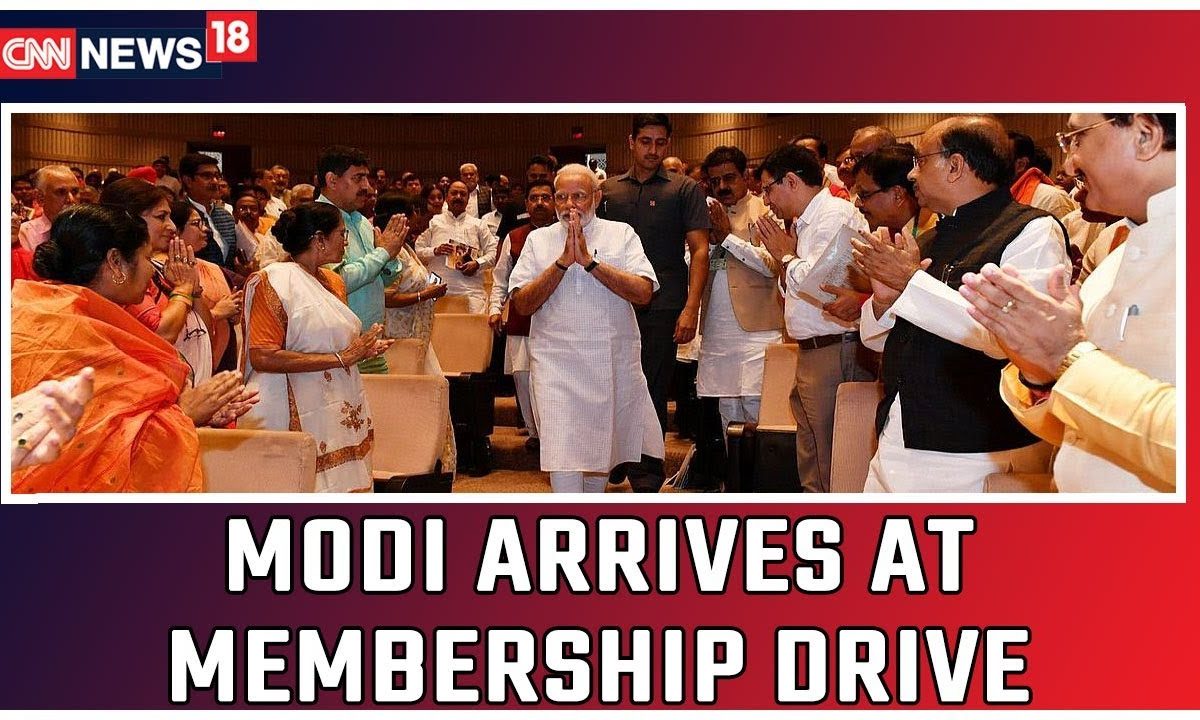Modi, JP Nadda And Yogi Adityanath On Stage At The BJP Membership Drive ...