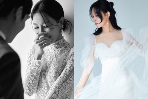 In the wedding pictures, Cha Chung Hwa looked prettiest in a white gown. (Photos: @KoreanUpdates/Twitter) 