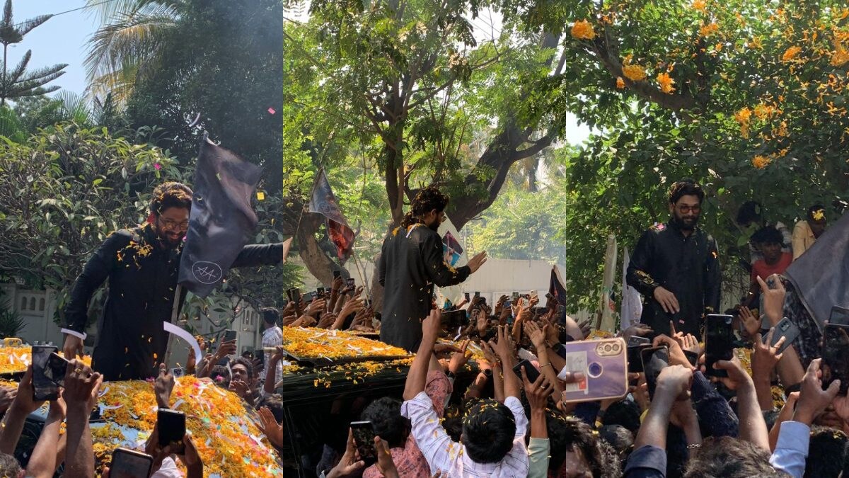 Allu Arjun Receives A Grand Welcome With Flower Shower From Fans As He Brings Home National Award, Watch - Vimarsana News