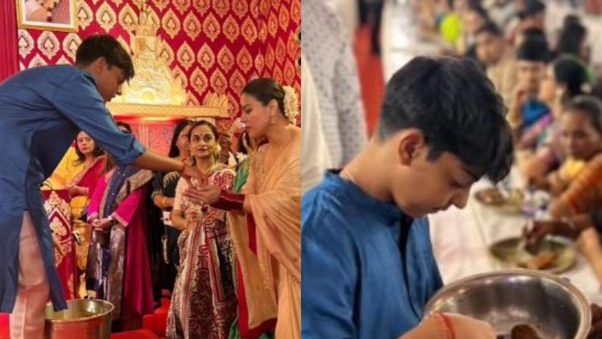 Kajol Beams With Pride As Son Yug Devgn Serves Durga Puja Bhog On Maha Navami; See Photos - Vimarsana News
