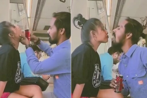 Delhi Metro Couple 'Exchanges' Drink in the Creepiest Way and Desis Have Closed Their Eyes (Photo Credits: X)
