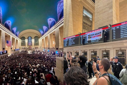 New York Protesters Demand Gaza Ceasefire 200 Arrested At Grand Central Station News18 