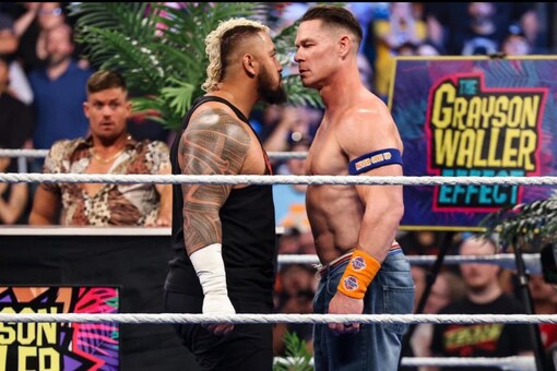 Solo Sikoa and John Cena facing off. (Credit: Twitter)