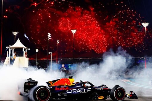 Verstappen celebrating his record-breaking win in Abu Dhabi (Credit: Twitter)