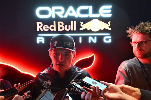 Max Verstappen talking to interviewers in Las Vegas. (Credit: AFP)