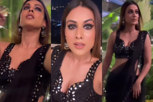 Nia Sharma looks sexy in a black saree on Diwali.