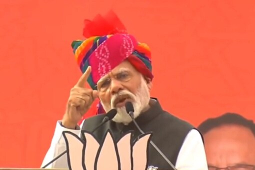Prime Minister Narendra Modi during his address at a public meeting in Rajasthan's Churu. (PTI)