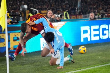 Lazio players cheer after scoring during the Italian Serie A