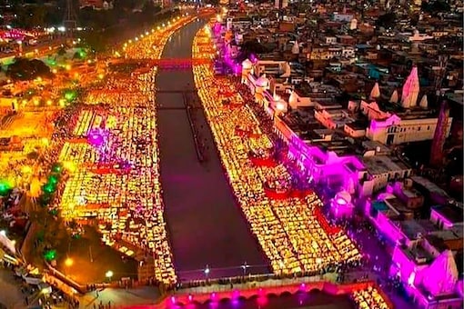 Ram ki Paidi illuminated on Deepotsav, in Ayodhya on November 11. (Image: PTI)