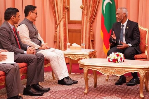 Mohamed Muizzu, who said the people of Maldives have given a strong mandate to make the request to New Delhi, came when Union minister Kiren Rijiju paid a courtesy call on the new president at his office. (Photo: @KirenRijiju/X)