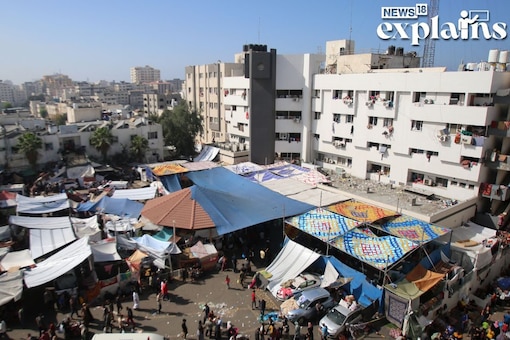 An aerial view shows the compound of Al-Shifa hospital in Gaza City. (Credits: AFP)

