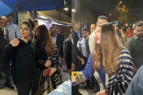 Aishwarya with Aaradhya and Abhishek. (Image: Viral Bhayani)