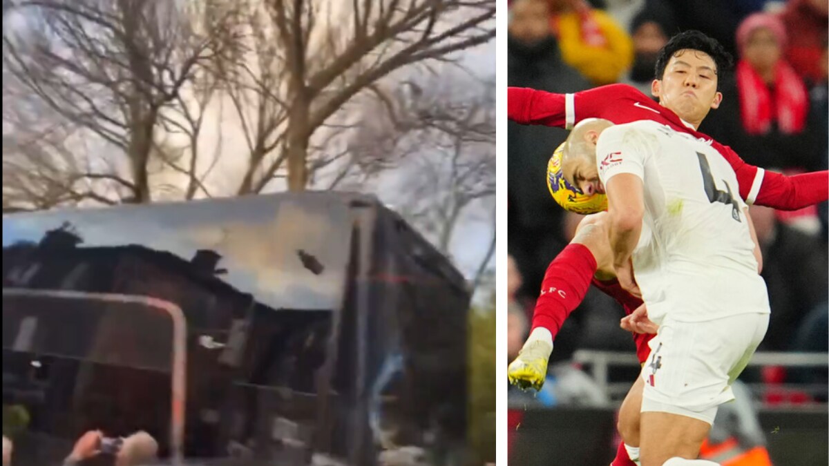 Liverpool Condemn Damage to Manchester United Bus After Fan Throws Bottle | WATCH – News18 Liverpool Condemn Damage to Manchester United Bus After Fan Throws Bottle | WATCH – News18
