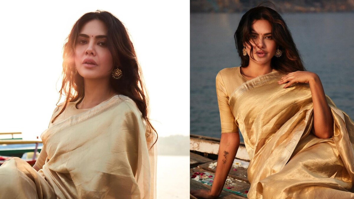 Esha Gupta Flaunts the Gold Silk Saree Trend in Banaras Ghat Photoshoot; See Pics - Vimarsana News