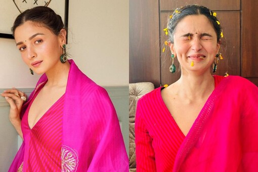 Alia Bhatt opted for a hot pink suit from Raw Mango.