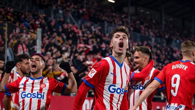 Girona players celebrate after making their 4-3 comeback against Atletico Madrid (Credit: Twitter)