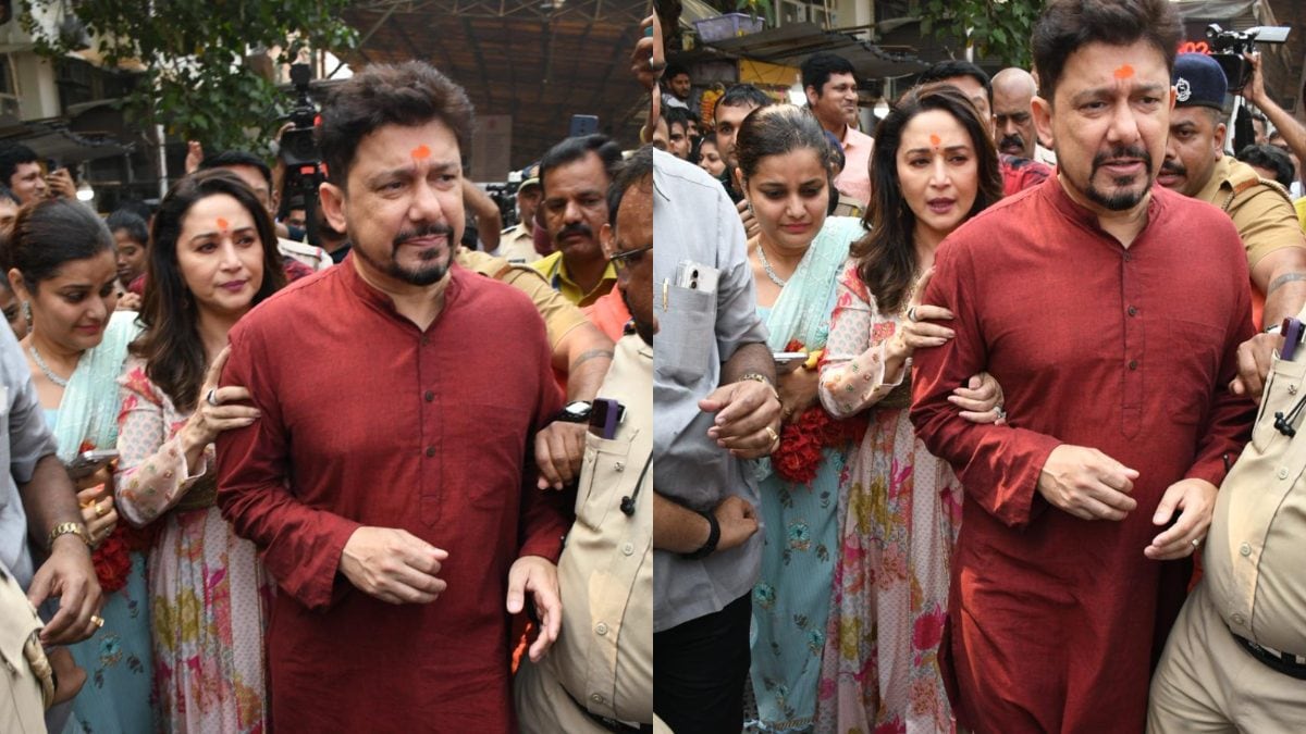 Madhuri Dixit And Dr Shriram Nene Get Mobbed Outside Siddhivinayak Temple As They Offer Prayers; Watch - Vimarsana News