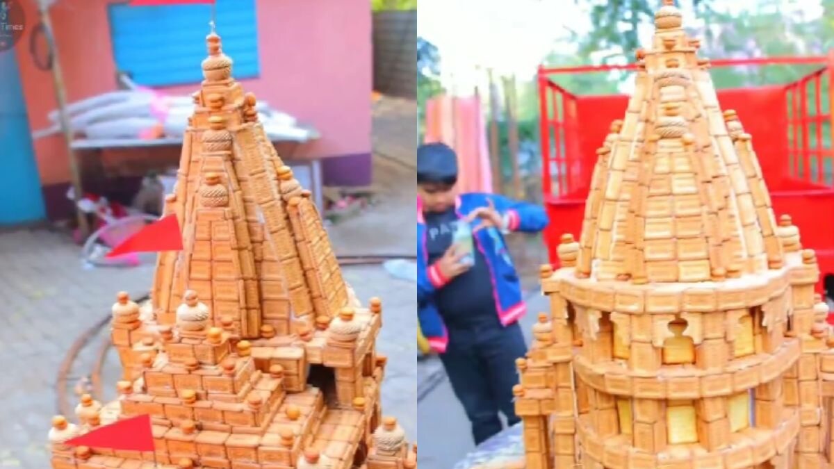 Ram Mandir Viral Video: Man Uses 20 Kg Parle-G Biscuits To Make Ayodhya Temple's Replica